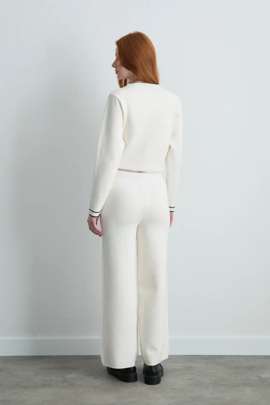 Wide Leg Knit Pants Ecru - 4