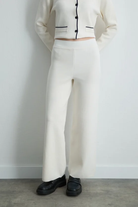 Wide Leg Knit Pants Ecru - 2