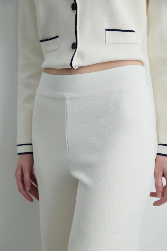Wide Leg Knit Pants Ecru - 3