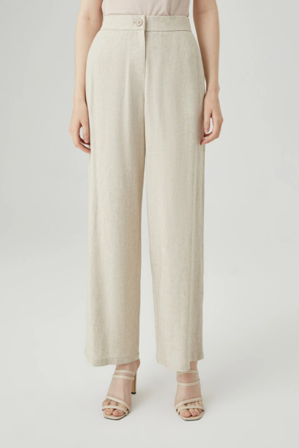 Wide Leg Linen Pants - Beige Beige