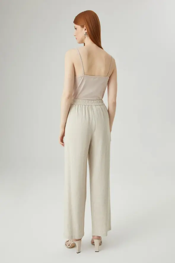 Wide Leg Linen Pants - Beige - 5