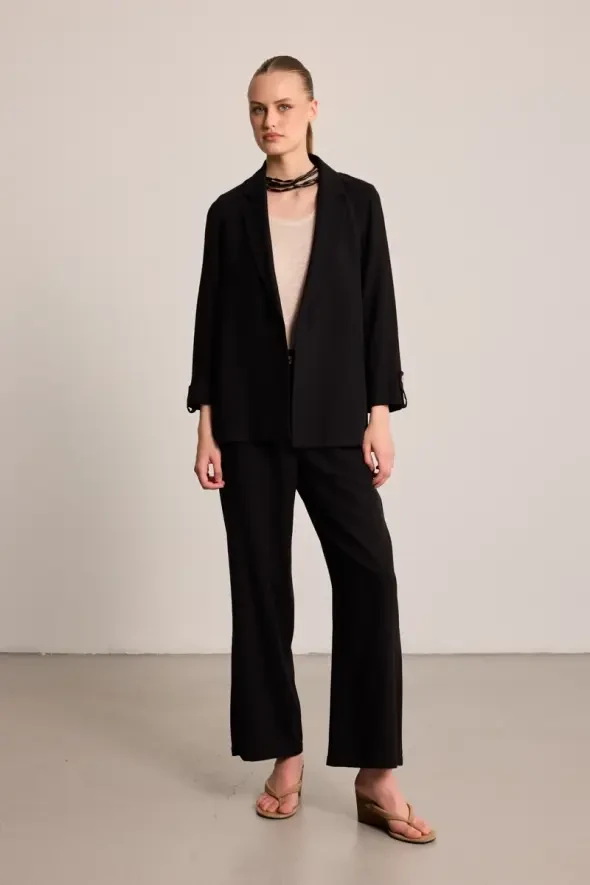 Wide Leg Linen Pants - Black - 1