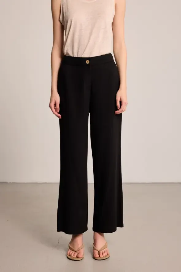 Wide Leg Linen Pants - Black - 2