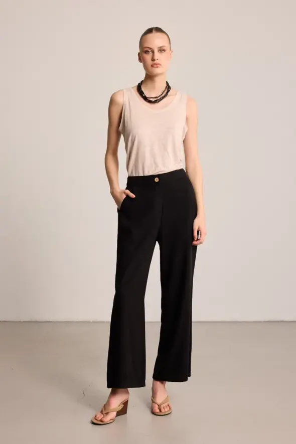 Wide Leg Linen Pants - Black - 3