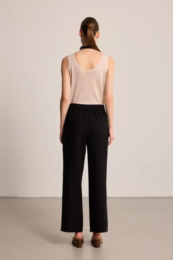 Wide Leg Linen Pants - Black - 4