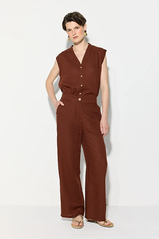 Wide Leg Linen Pants - Brick Red - Gusto