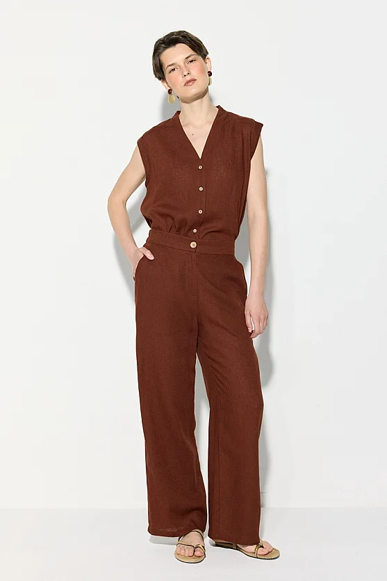 Wide Leg Linen Pants - Brick Red - Gusto