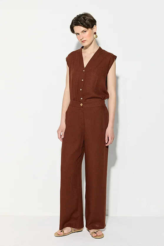 Wide Leg Linen Pants - Brick Red - Gusto