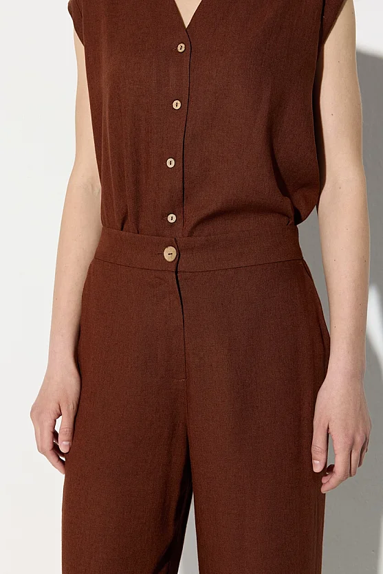 Wide Leg Linen Pants - Brick Red - Gusto