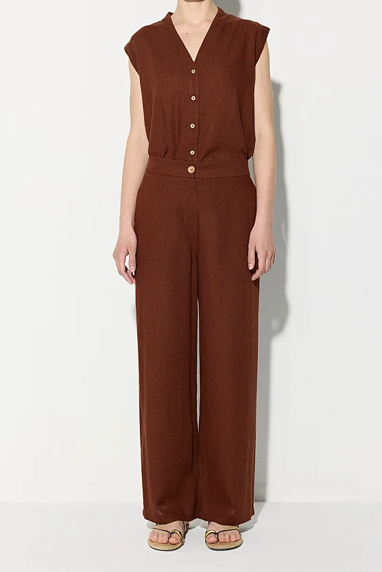 Wide Leg Linen Pants - Brick Red - Gusto
