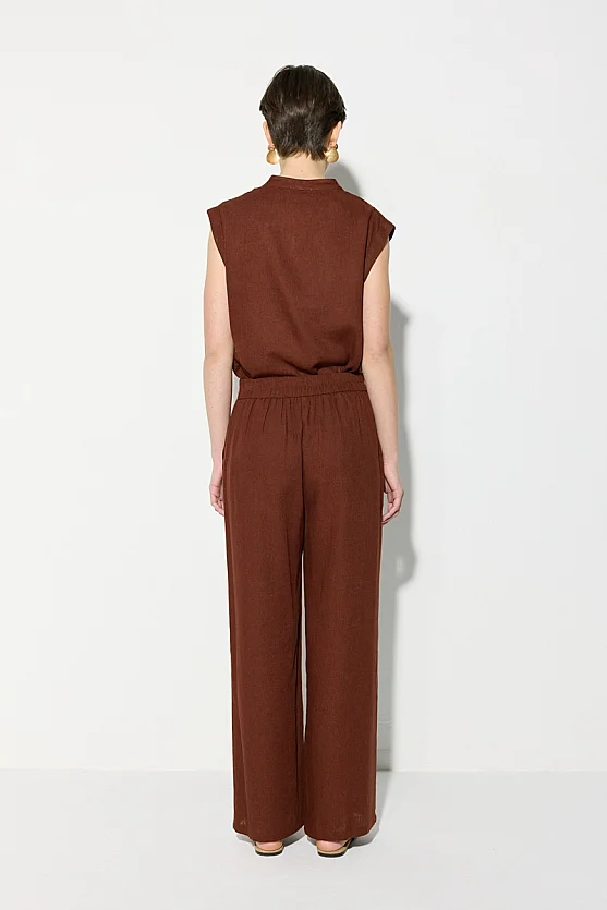 Wide Leg Linen Pants - Brick Red - Gusto
