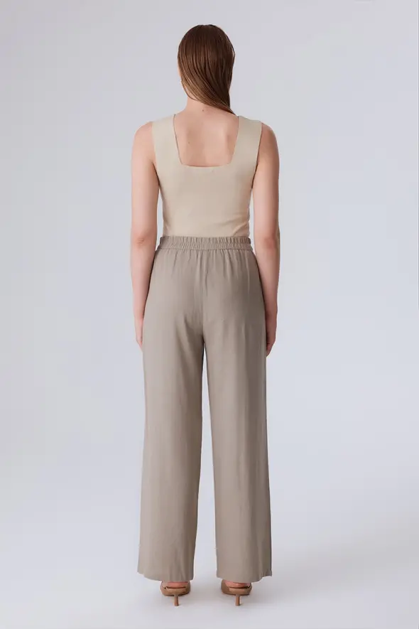 Wide Leg Linen Pants - Mink - 5