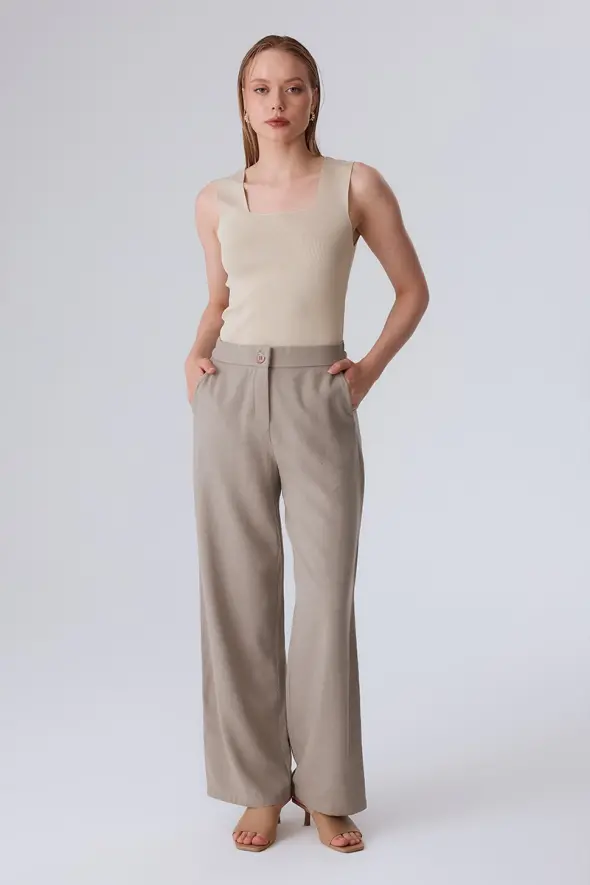 Wide Leg Linen Pants - Mink - 2