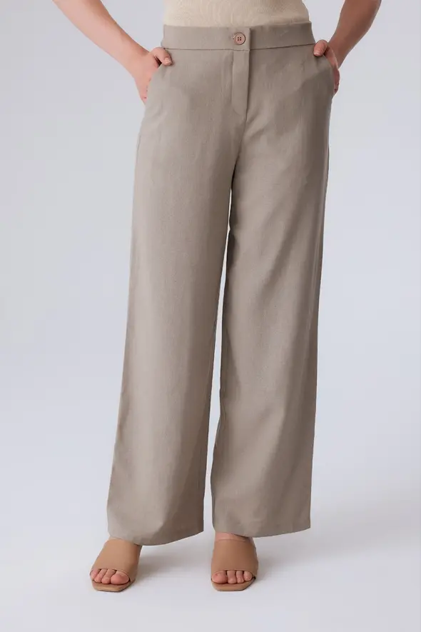 Wide Leg Linen Pants - Mink - 1