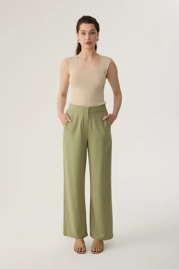 Wide Leg Linen Pants - Mint - 2