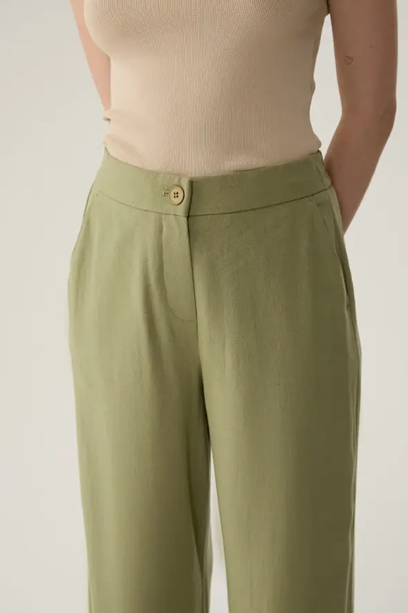 Wide Leg Linen Pants - Mint - 4