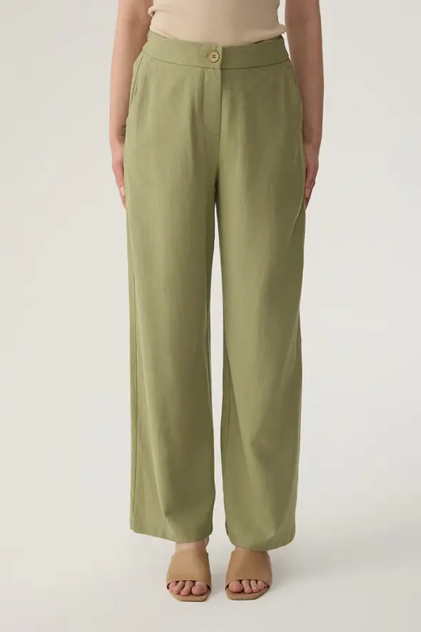 Wide Leg Linen Pants - Mint - 1