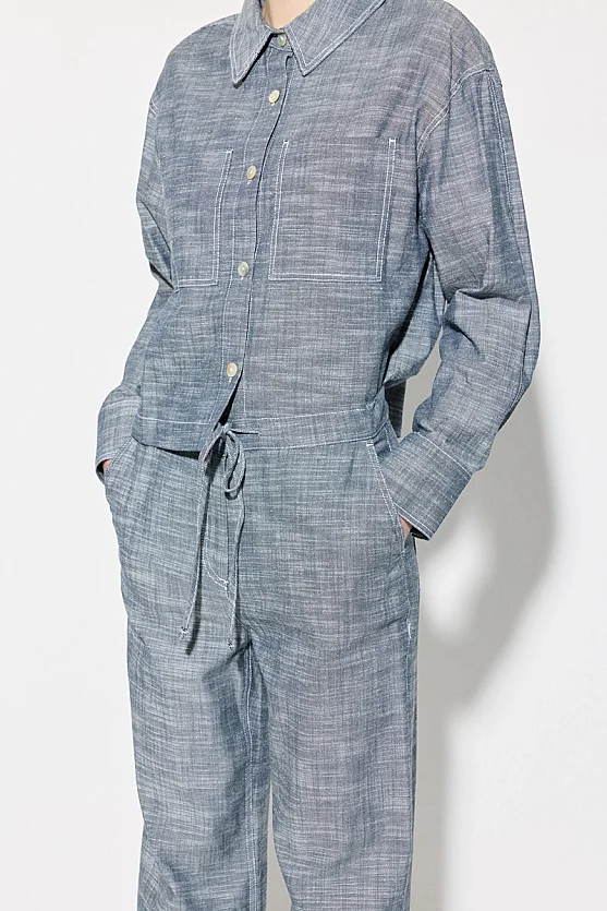 Wide Leg Linen Pants with Rope Belt - Navy Blue - Gusto
