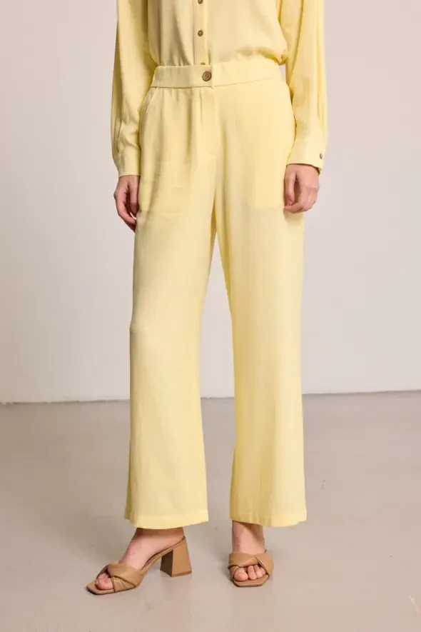 Wide Leg Linen Pants - Yellow - 1