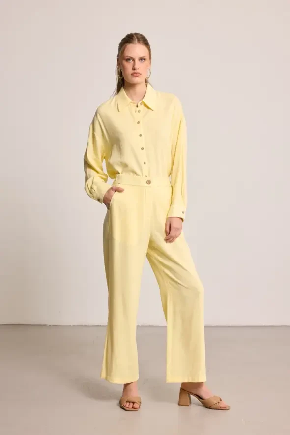Wide Leg Linen Pants - Yellow - 2