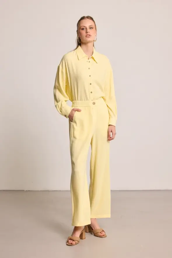 Wide Leg Linen Pants - Yellow - 3