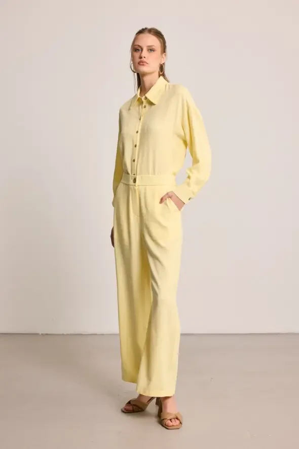 Wide Leg Linen Pants - Yellow - 5