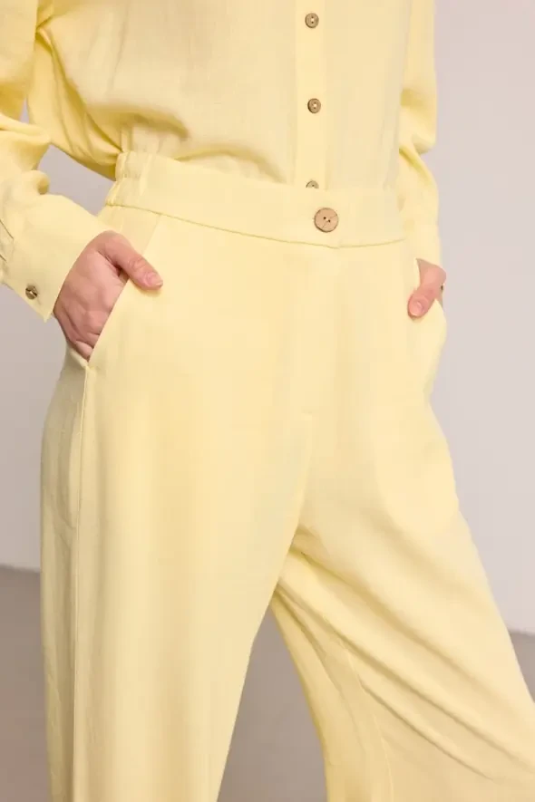 Wide Leg Linen Pants - Yellow - 6