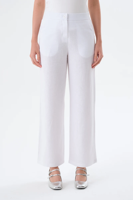Wide Leg Linen Trousers - White White