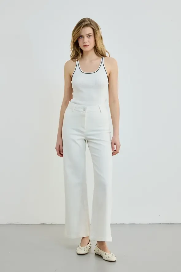 Wide Leg Loose Fit Denim Pants - Ecru - 5