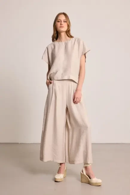 Wide Leg Lyocell Pants - Stone - Gusto