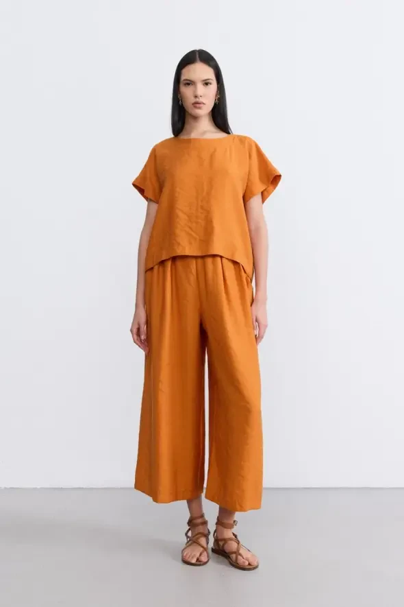 Wide Leg Lyocell Pants - Terracotta - 1