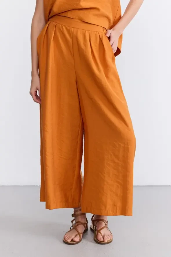 Wide Leg Lyocell Pants - Terracotta - 2