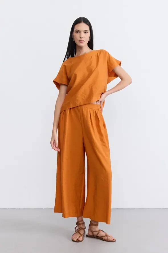 Wide Leg Lyocell Pants - Terracotta - 3