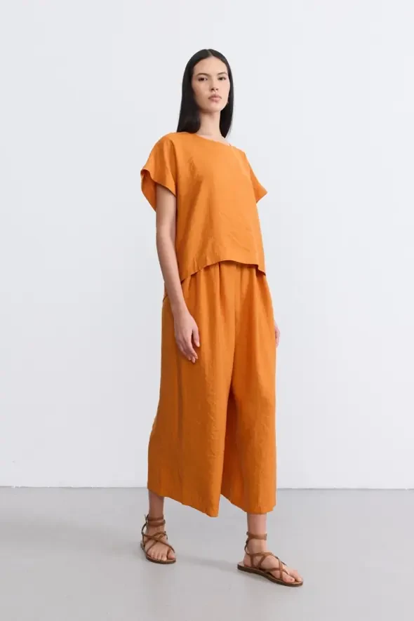 Wide Leg Lyocell Pants - Terracotta - 4