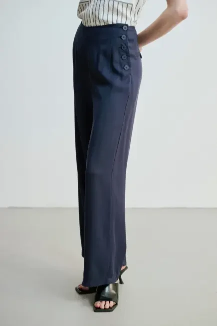 Wide Leg Modal Pants - Navy Navy Blue