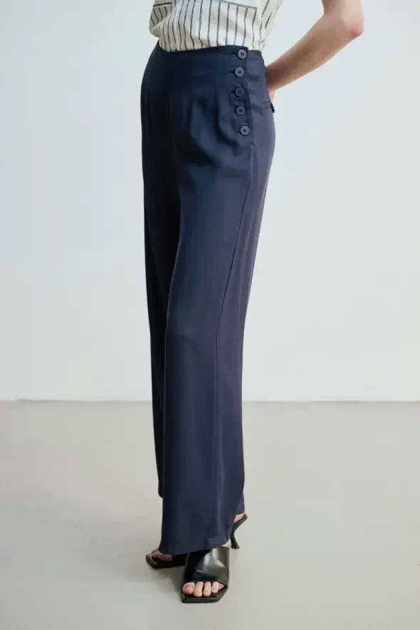 Wide Leg Modal Pants - Navy - 1