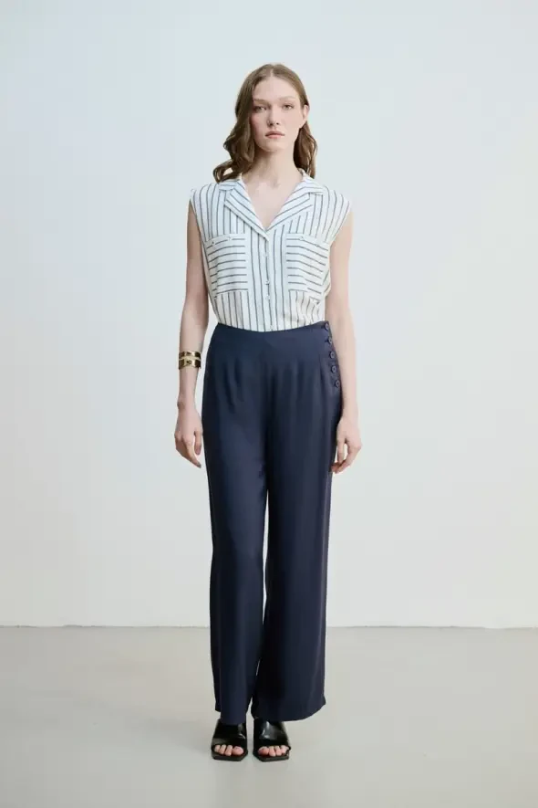 Wide Leg Modal Pants - Navy - 5
