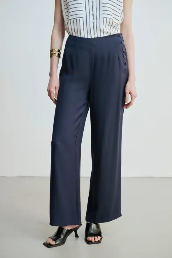 Wide Leg Modal Pants - Navy - 4