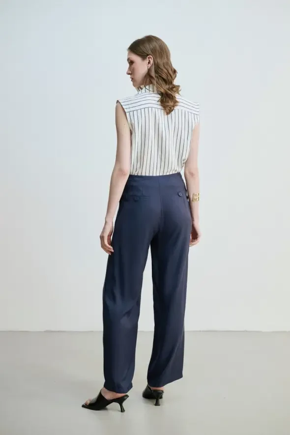 Wide Leg Modal Pants - Navy - 7