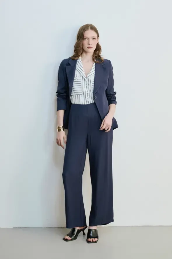 Wide Leg Modal Pants - Navy - 2