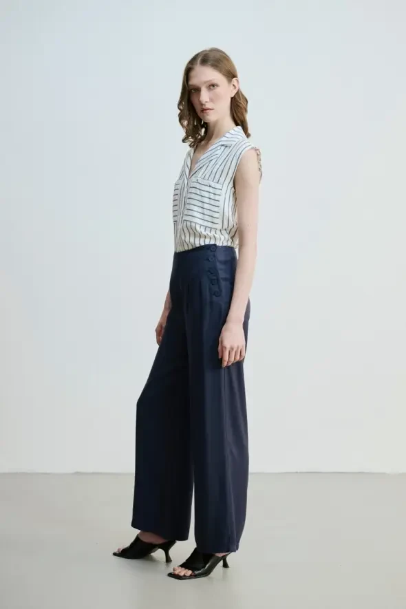 Wide Leg Modal Pants - Navy - 6