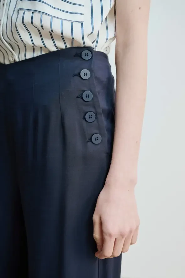 Wide Leg Modal Pants - Navy - 3