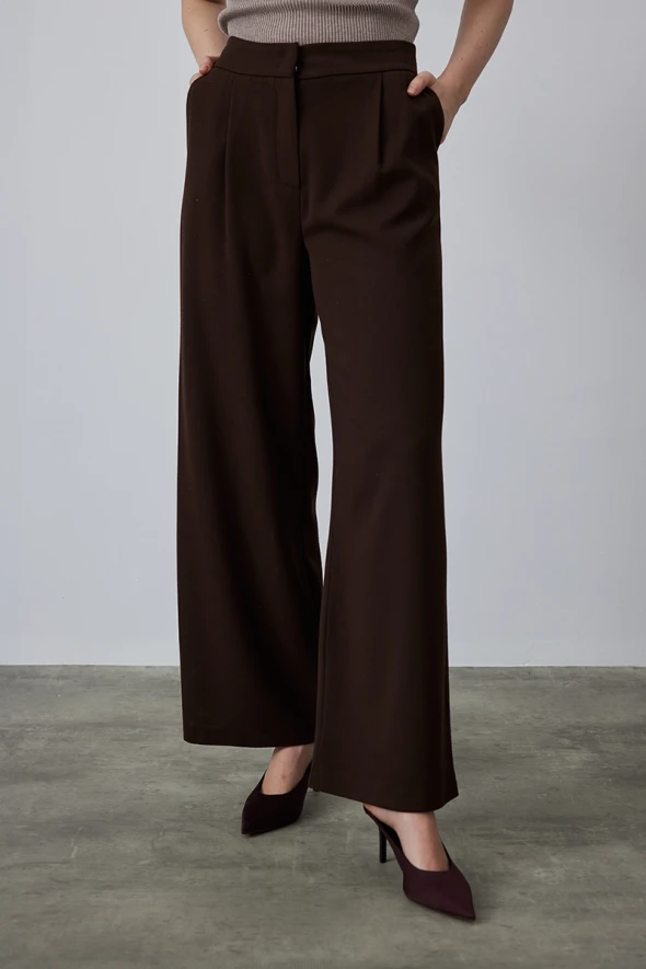 Wide Leg Palazzo Pants - Brown - 2