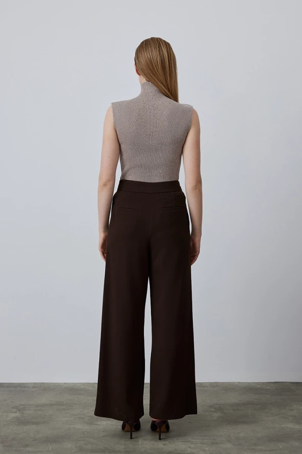 Wide Leg Palazzo Pants - Brown - 5