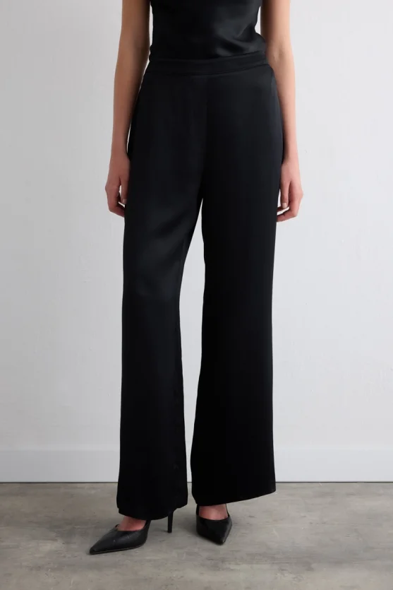 Wide Leg Satin Pants Black - Gusto