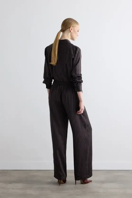 Wide-Leg Satin Pants - Brown - Gusto