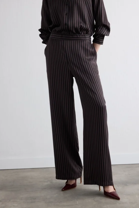 Wide Leg Satin Pants Brown - Gusto