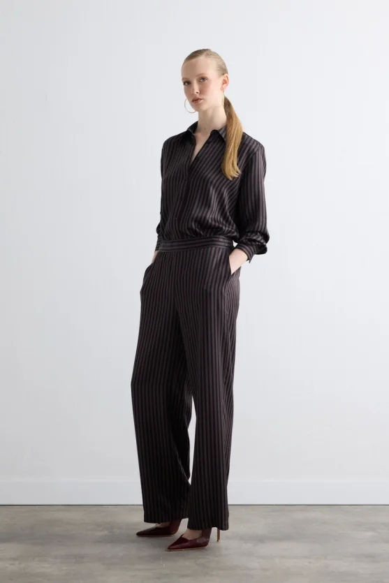 Wide Leg Satin Pants Brown - 5