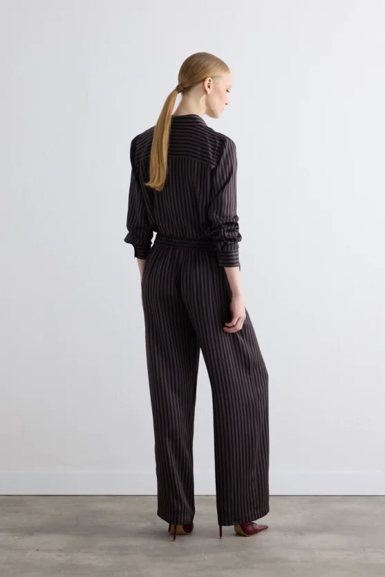 Wide Leg Satin Pants Brown - Gusto