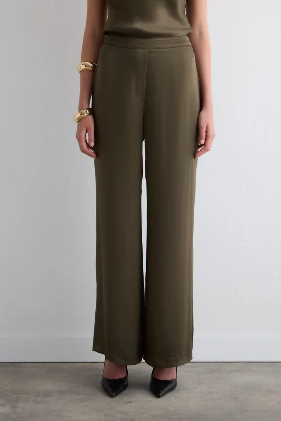Wide Leg Satin Pants Green - Gusto